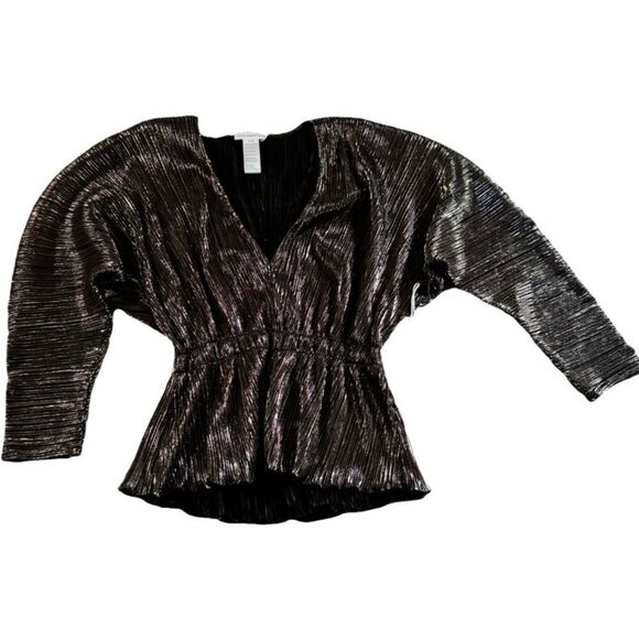 NWT Good American Plissé Deep V-Neck Dolman Sleeve Top Chrome MSRP $129 - Picture 3 of 6